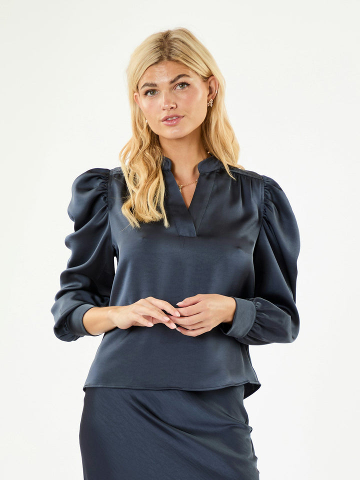 Neo Noir - Rosslyn Heavy Sateen Blouse - Midnight Blue