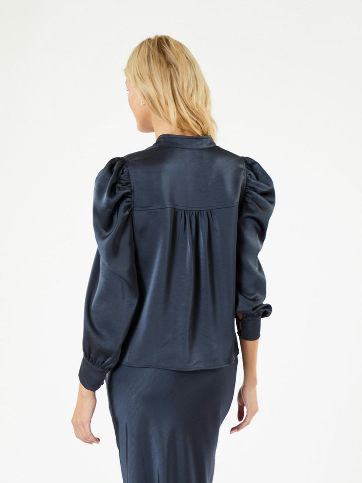 Neo Noir - Rosslyn Heavy Sateen Blouse - Midnight Blue