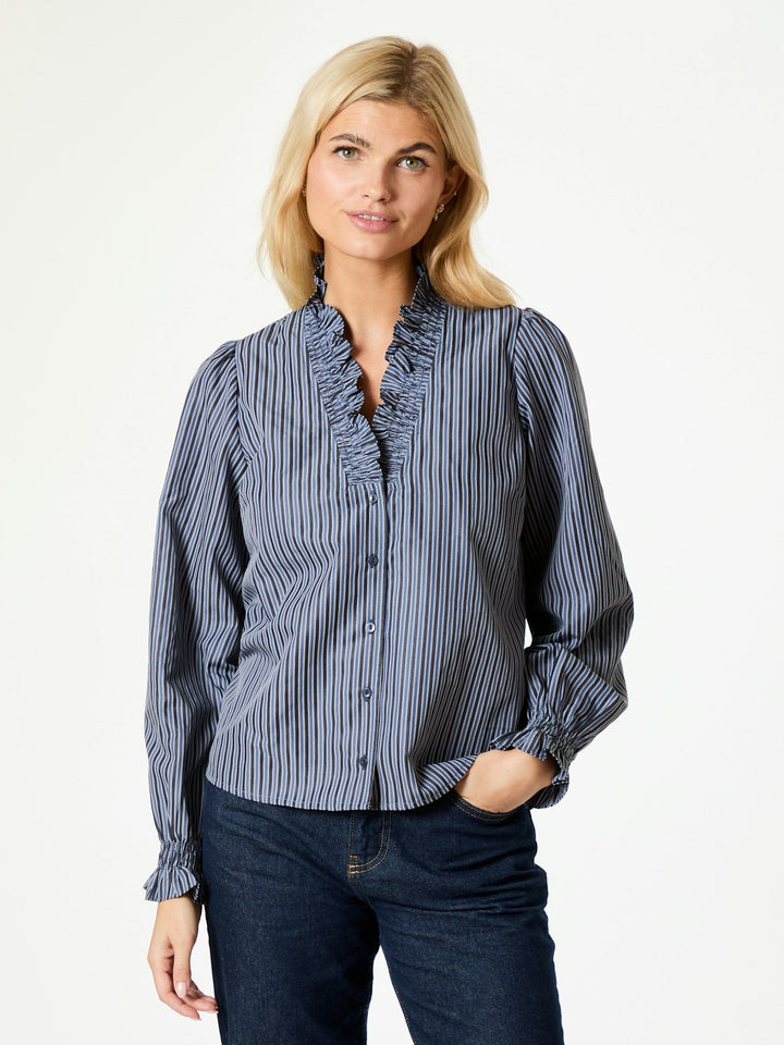 Neo Noir - Brielle Twill Stripe Shirt - Dusty Blue