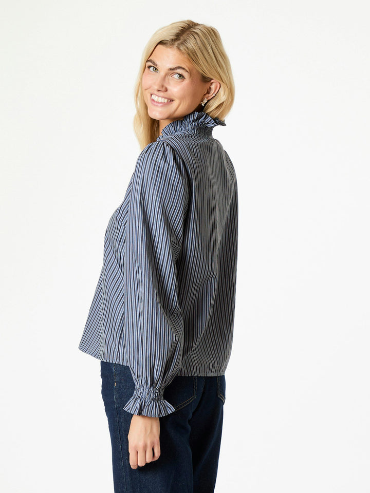 Neo Noir - Brielle Twill Stripe Shirt - Dusty Blue