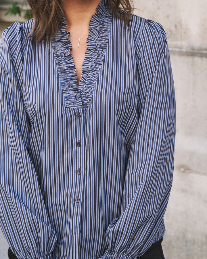 Neo Noir - Brielle Twill Stripe Shirt - Dusty Blue