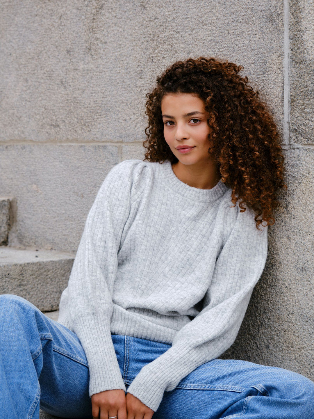 Neo Noir - Kelsey Knit Blouse - Grey Melange