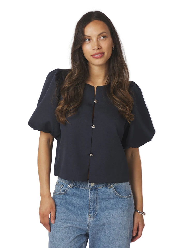 Neo Noir - Aisa Dull Satin Blouse - Navy