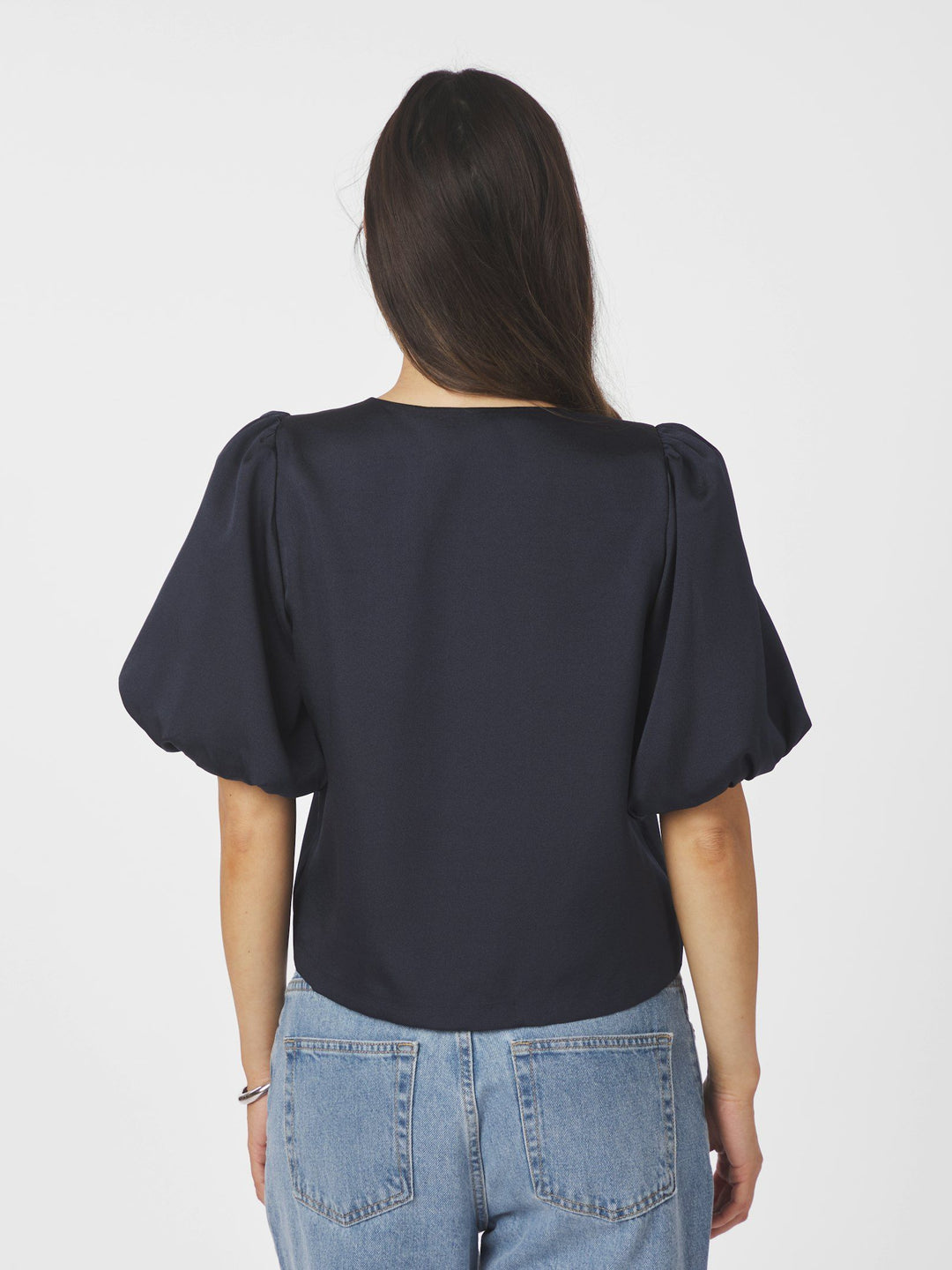 Neo Noir - Aisa Dull Satin Blouse - Navy