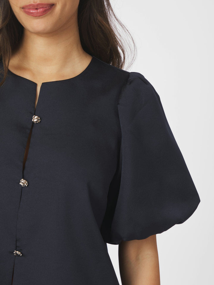 Neo Noir - Aisa Dull Satin Blouse - Navy