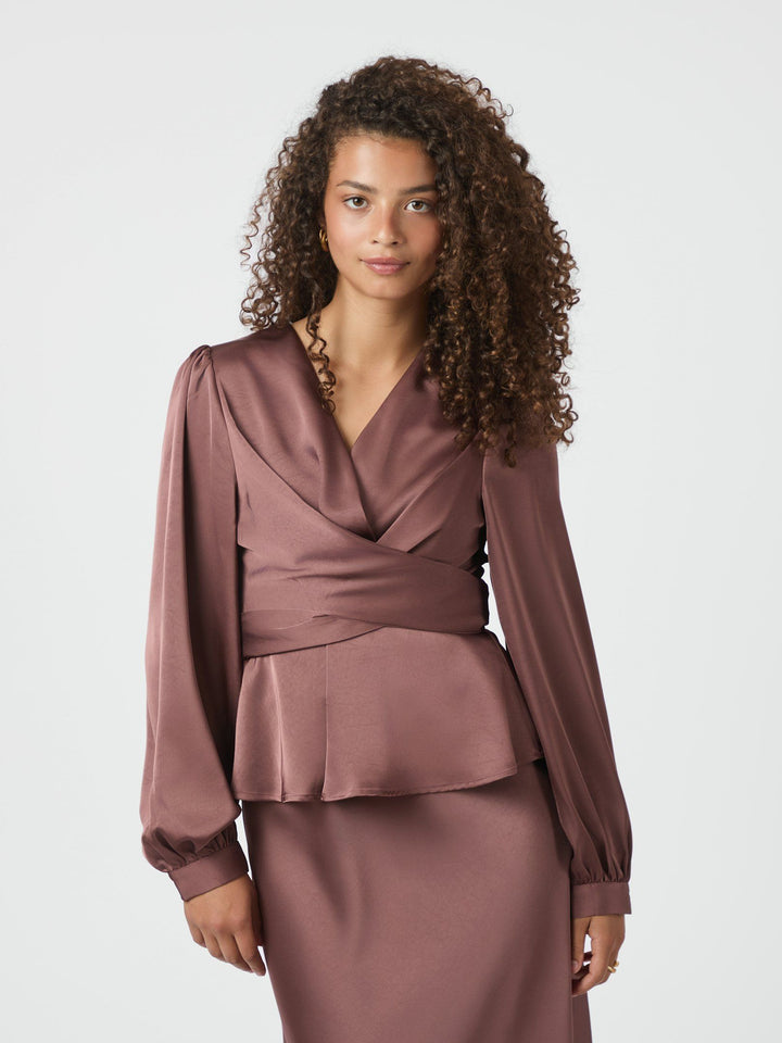 Neo Noir - Rista Heavy Sateen Blouse - Dark Rose