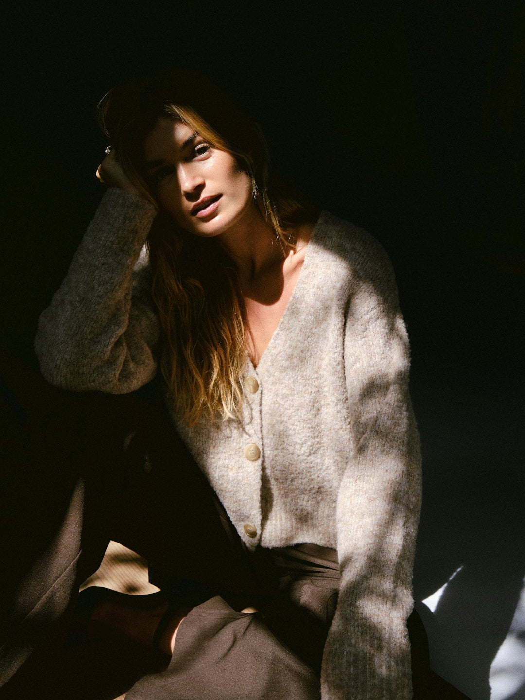 Neo Noir - Lavanda Boucle Cardigan - Dark Sand