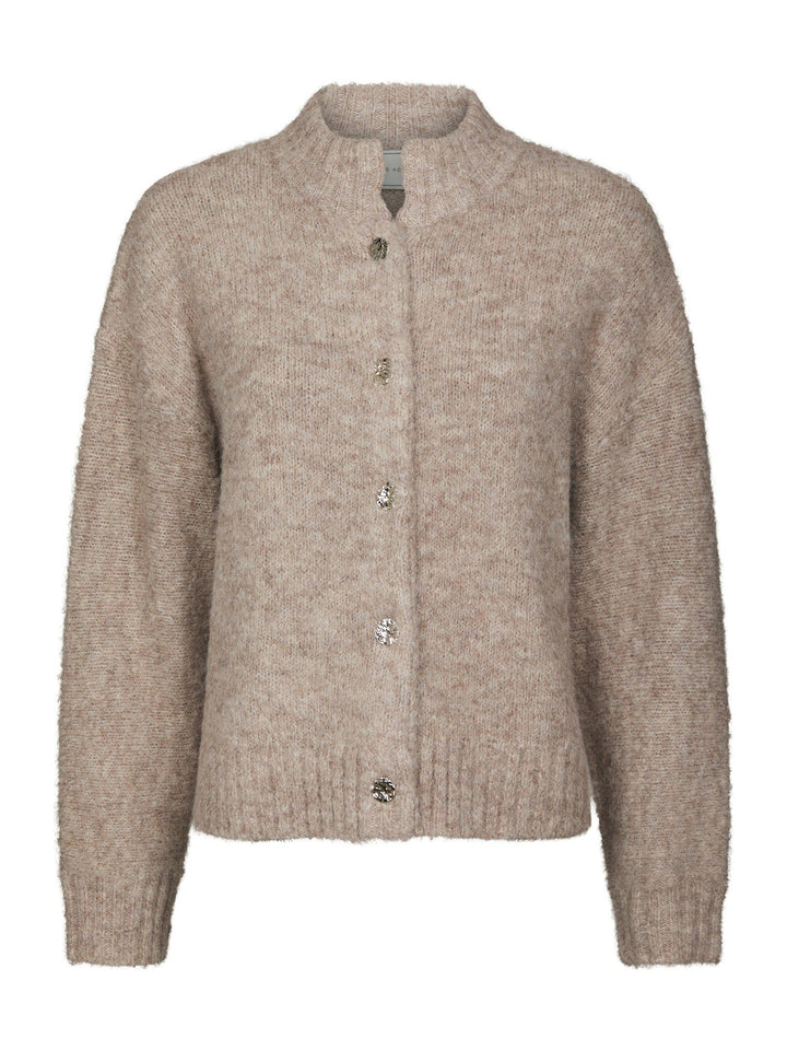 NEO NOIR - Taura Fluffy Knit Cardigan - Beige Melange