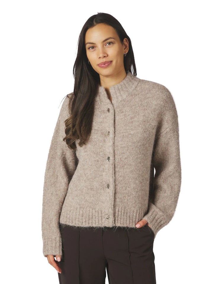 NEO NOIR - Taura Fluffy Knit Cardigan - Beige Melange
