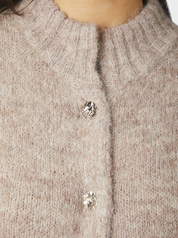 NEO NOIR - Taura Fluffy Knit Cardigan - Beige Melange