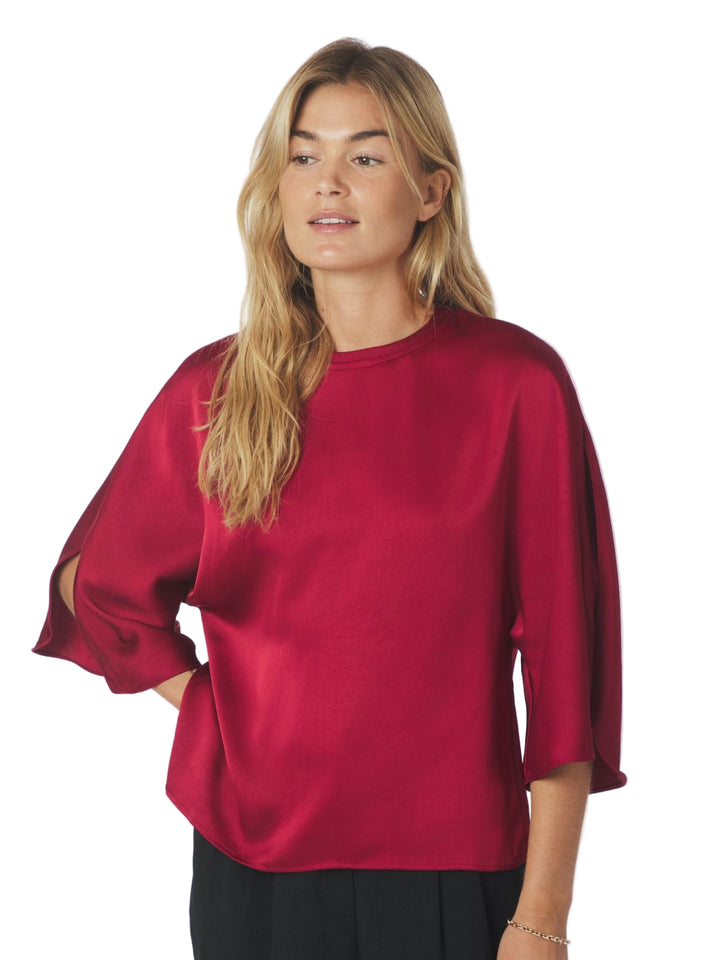 Neo Noir - Liora Heavy Sateen Blouse - Dark Red