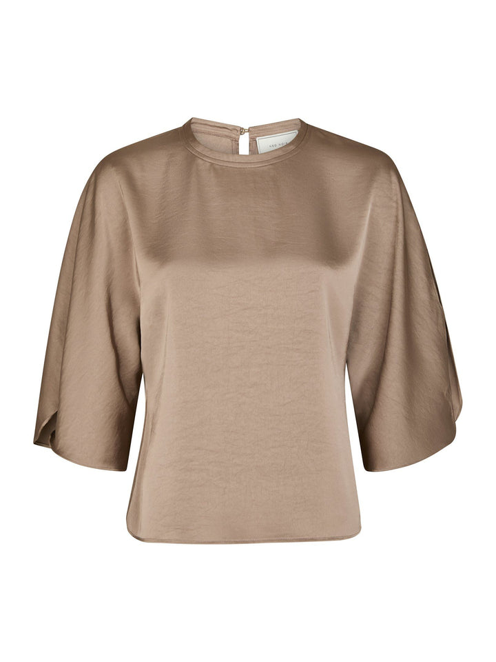 Neo Noir - Liora Heavy Sateen Blouse - Dark Taupe
