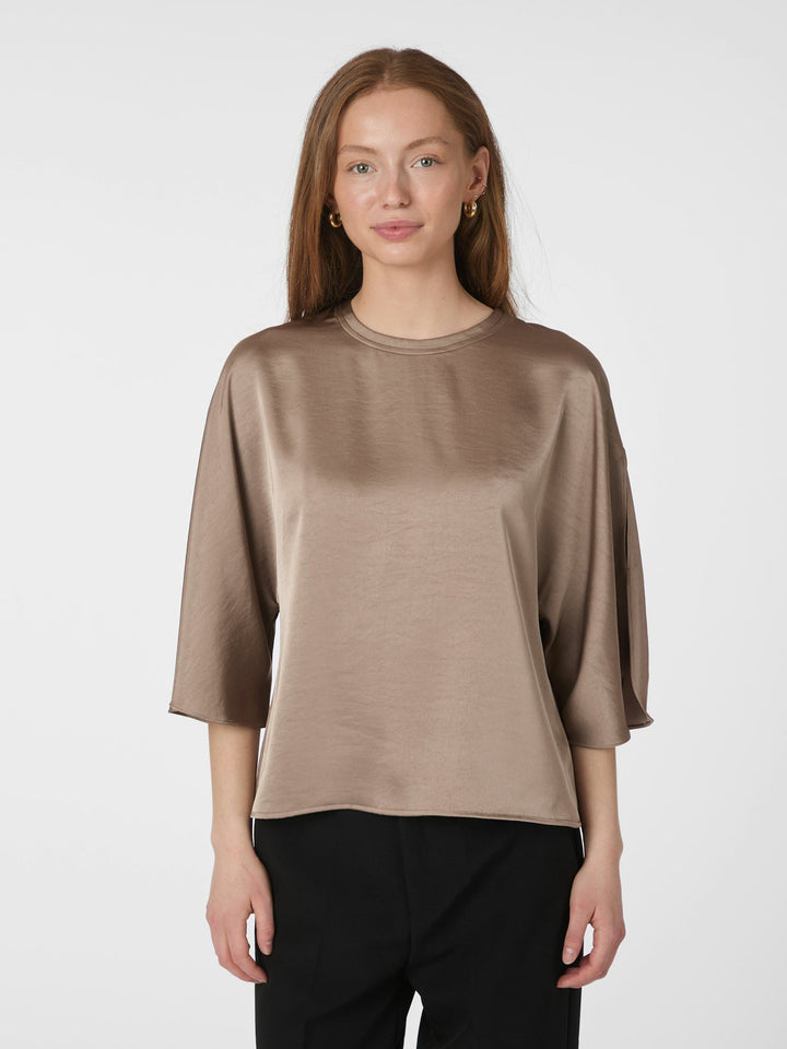 Neo Noir - Liora Heavy Sateen Blouse - Dark Taupe