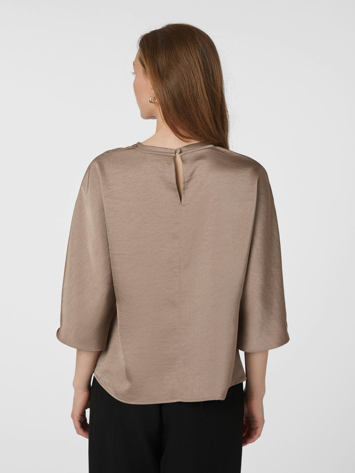Neo Noir - Liora Heavy Sateen Blouse - Dark Taupe