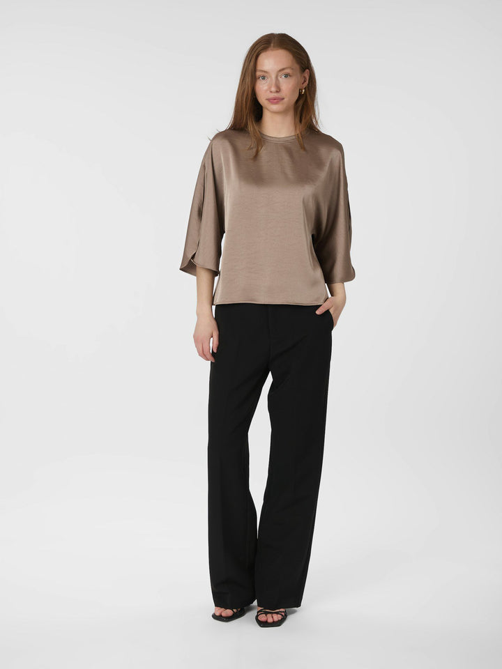 Neo Noir - Liora Heavy Sateen Blouse - Dark Taupe