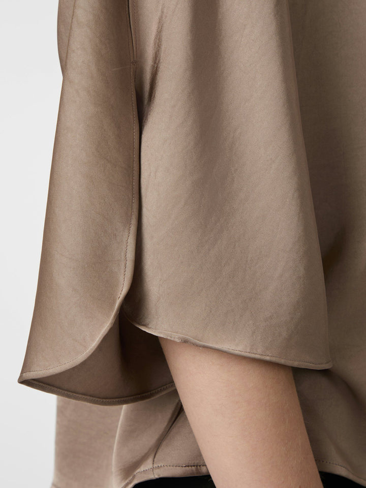 Neo Noir - Liora Heavy Sateen Blouse - Dark Taupe