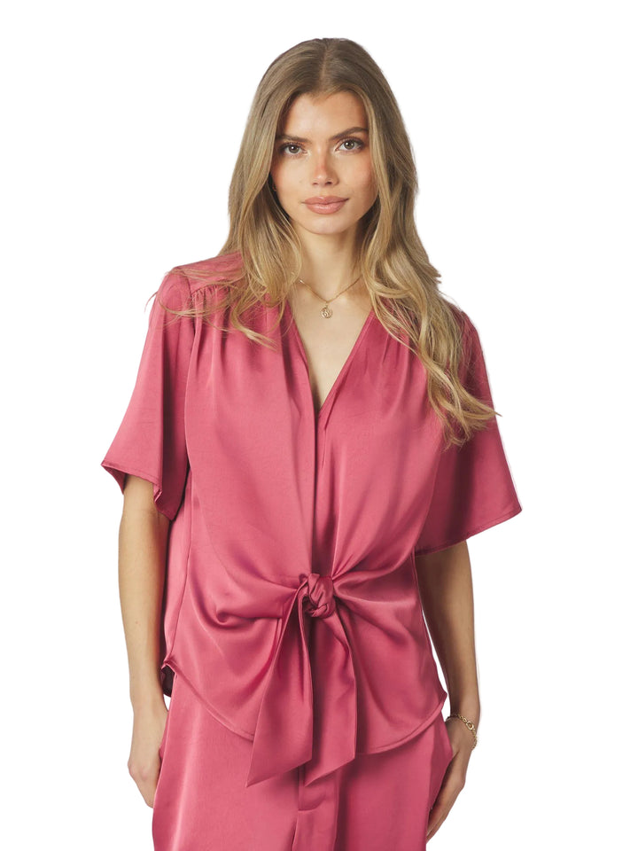 Neo Noir - Casadia Heavy Sateen Blouse - Cherry Pink