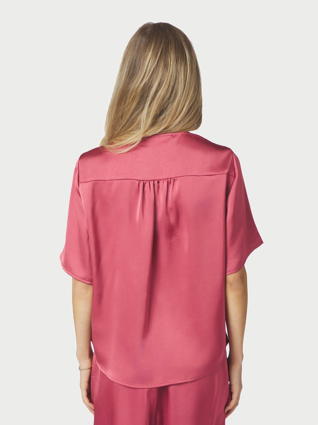 Neo Noir - Casadia Heavy Sateen Blouse - Cherry Pink