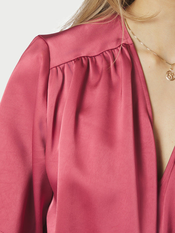 Neo Noir - Casadia Heavy Sateen Blouse - Cherry Pink