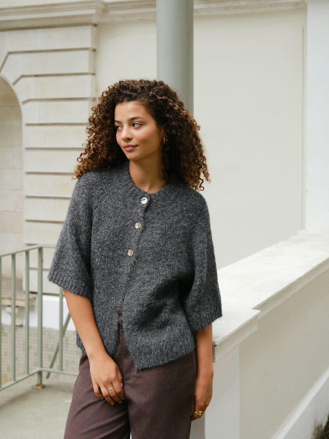 Neo Noir - Benuta Fluffy Knit Cardigan - Antracit Melange