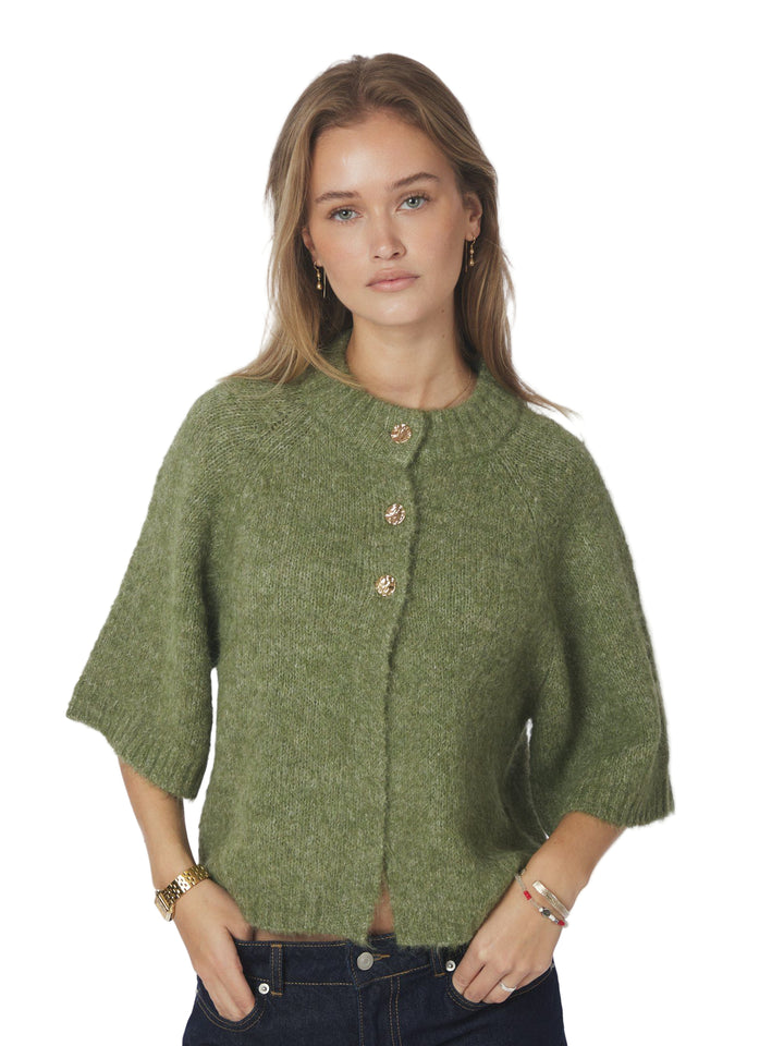 Neo Noir - Benuta Fluffy Knit Cardigan - Dusty Green
