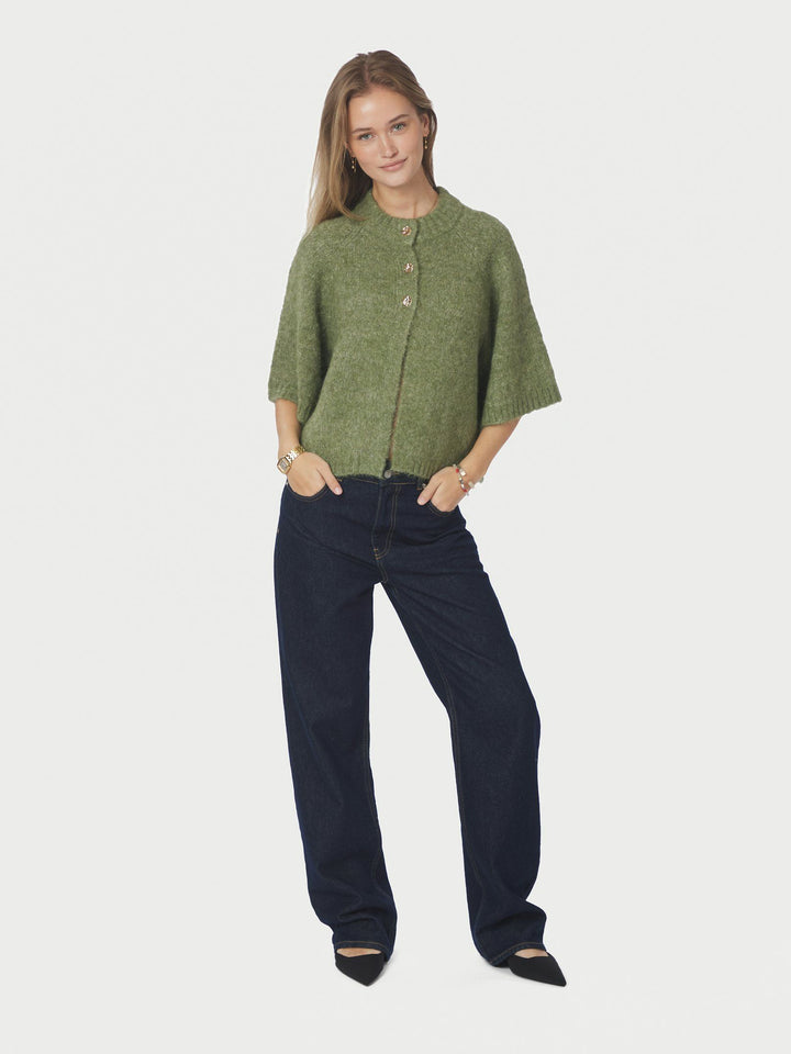 Neo Noir - Benuta Fluffy Knit Cardigan - Dusty Green