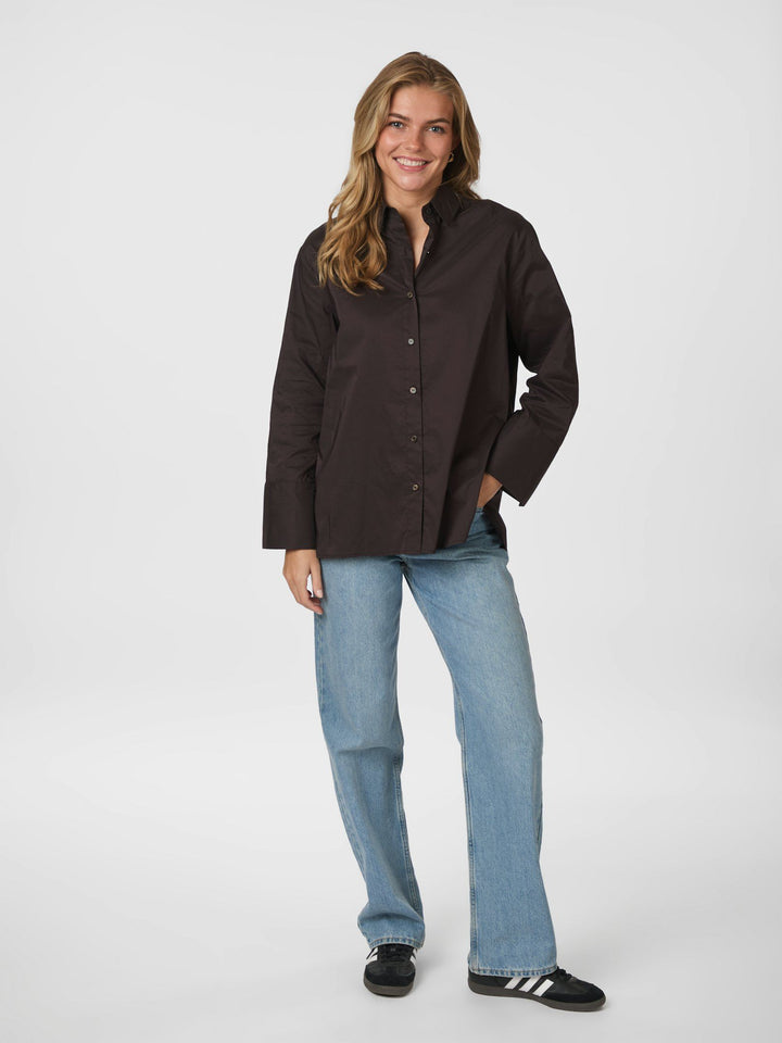 Neo Noir - Dita Poplin Shirt - Chocolate Brown