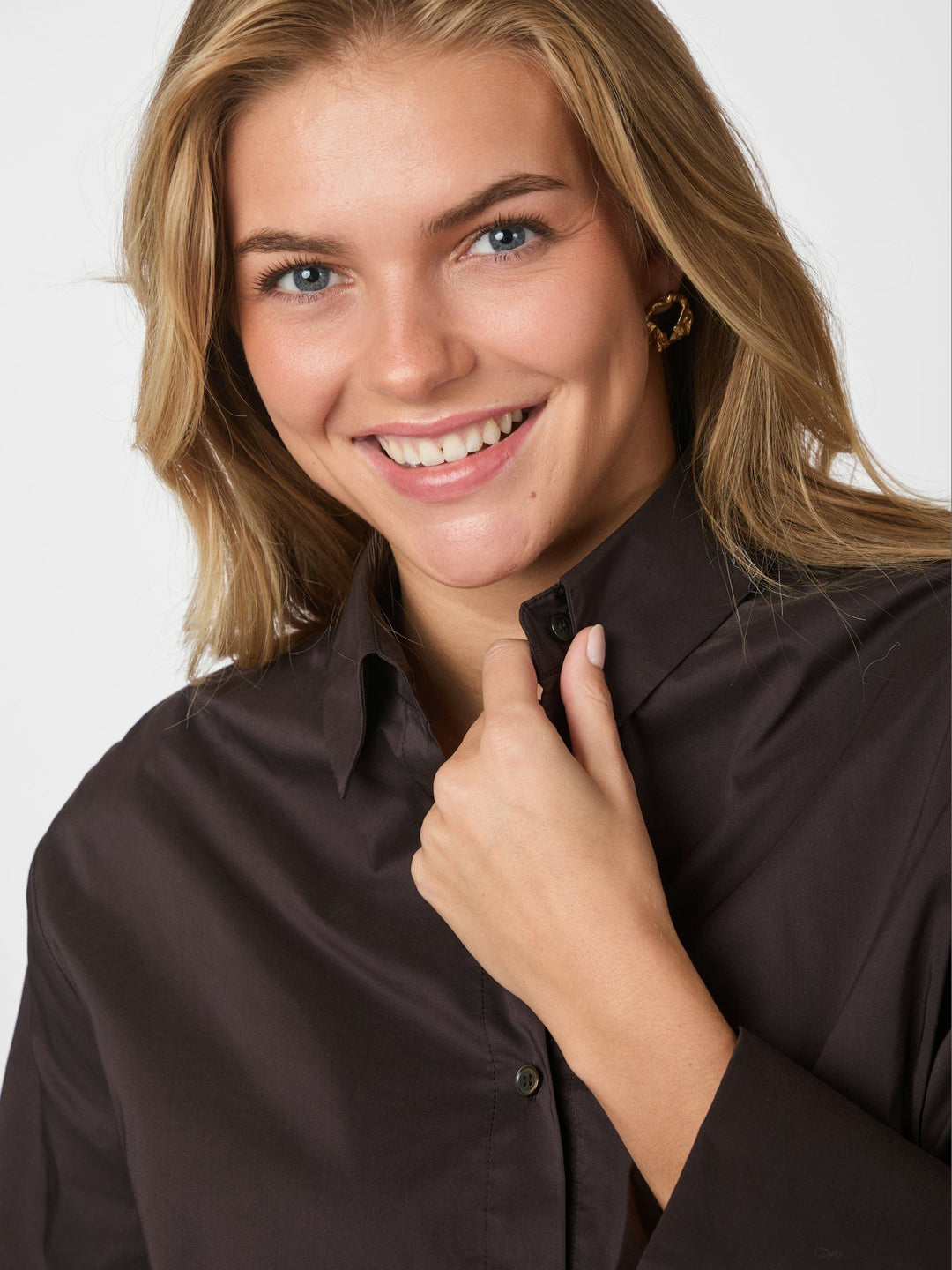 Neo Noir - Dita Poplin Shirt - Chocolate Brown