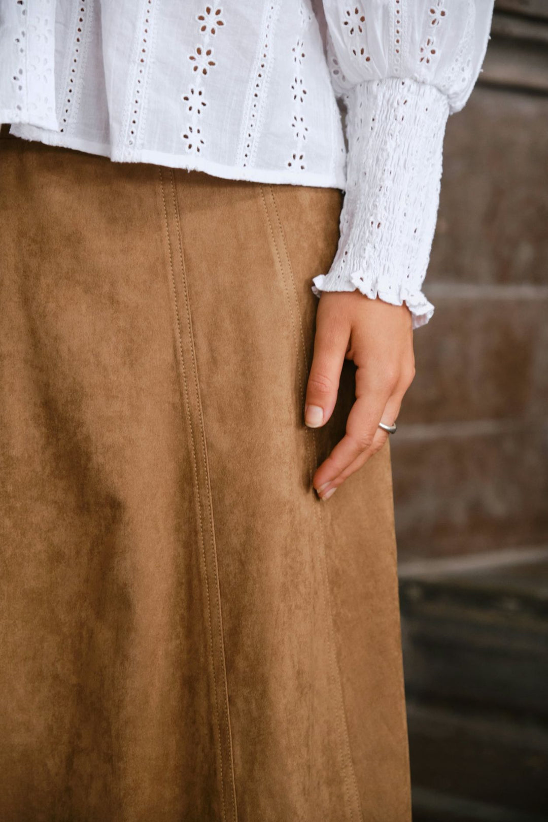 Neo Noir - Raya Faux Suede Skirt - Cognac