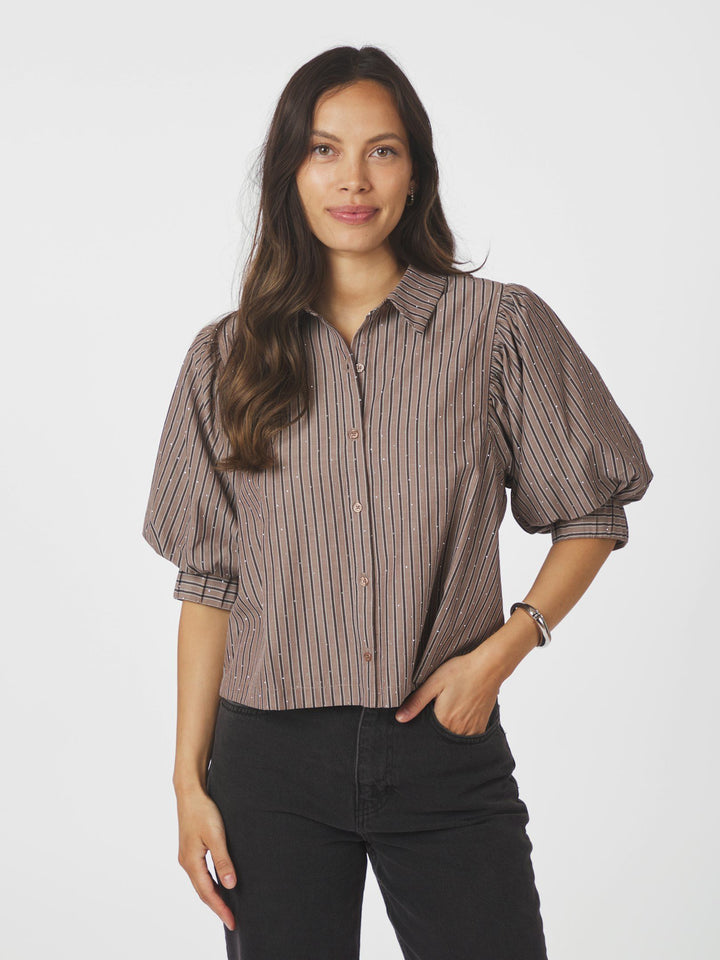 Neo Noir - Etta Soft Stripe Stone Shirt - Brown