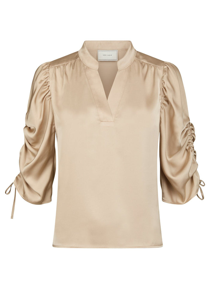 Neo Noir - Alvira Drapy Satin Blouse - Champagne