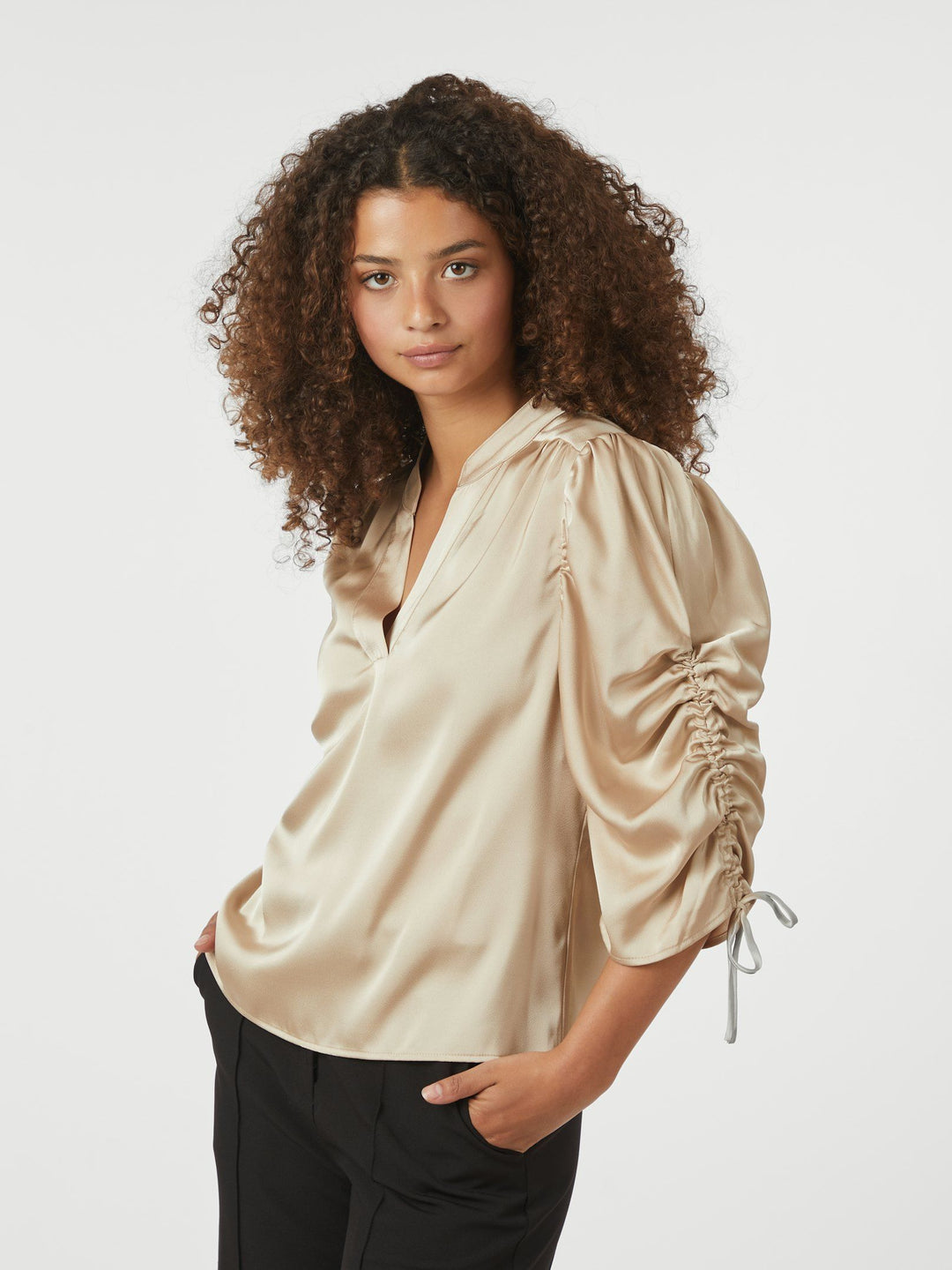 Neo Noir - Alvira Drapy Satin Blouse - Champagne