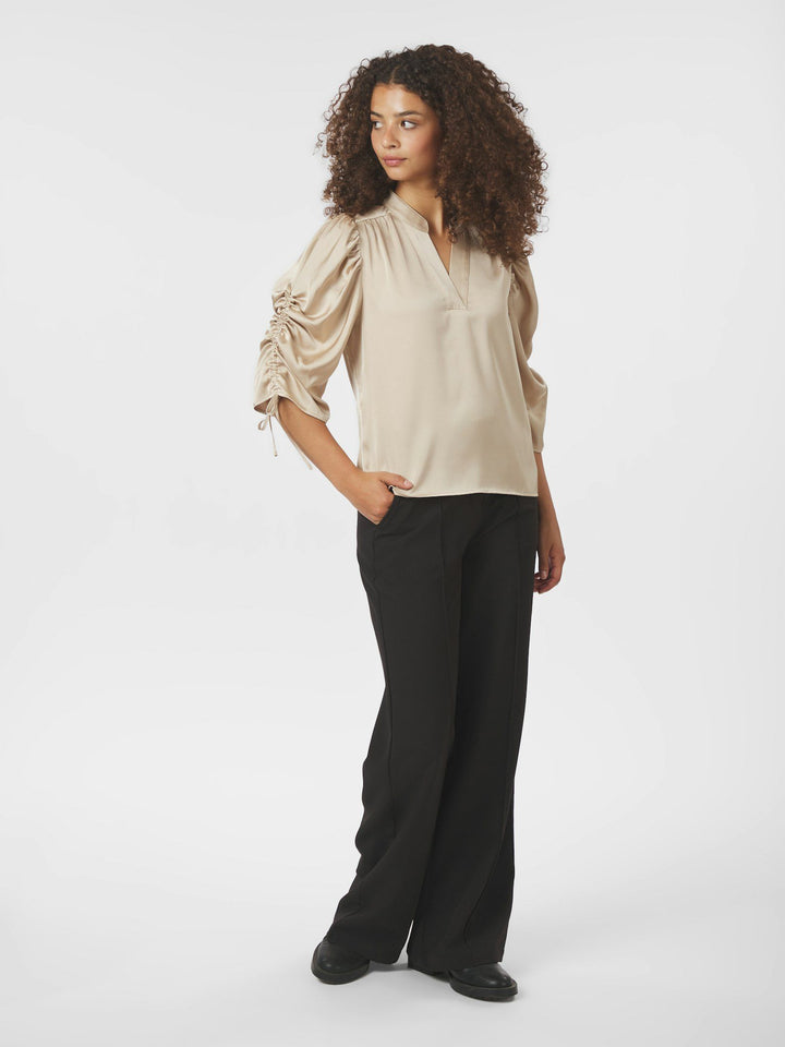 Neo Noir - Alvira Drapy Satin Blouse - Champagne