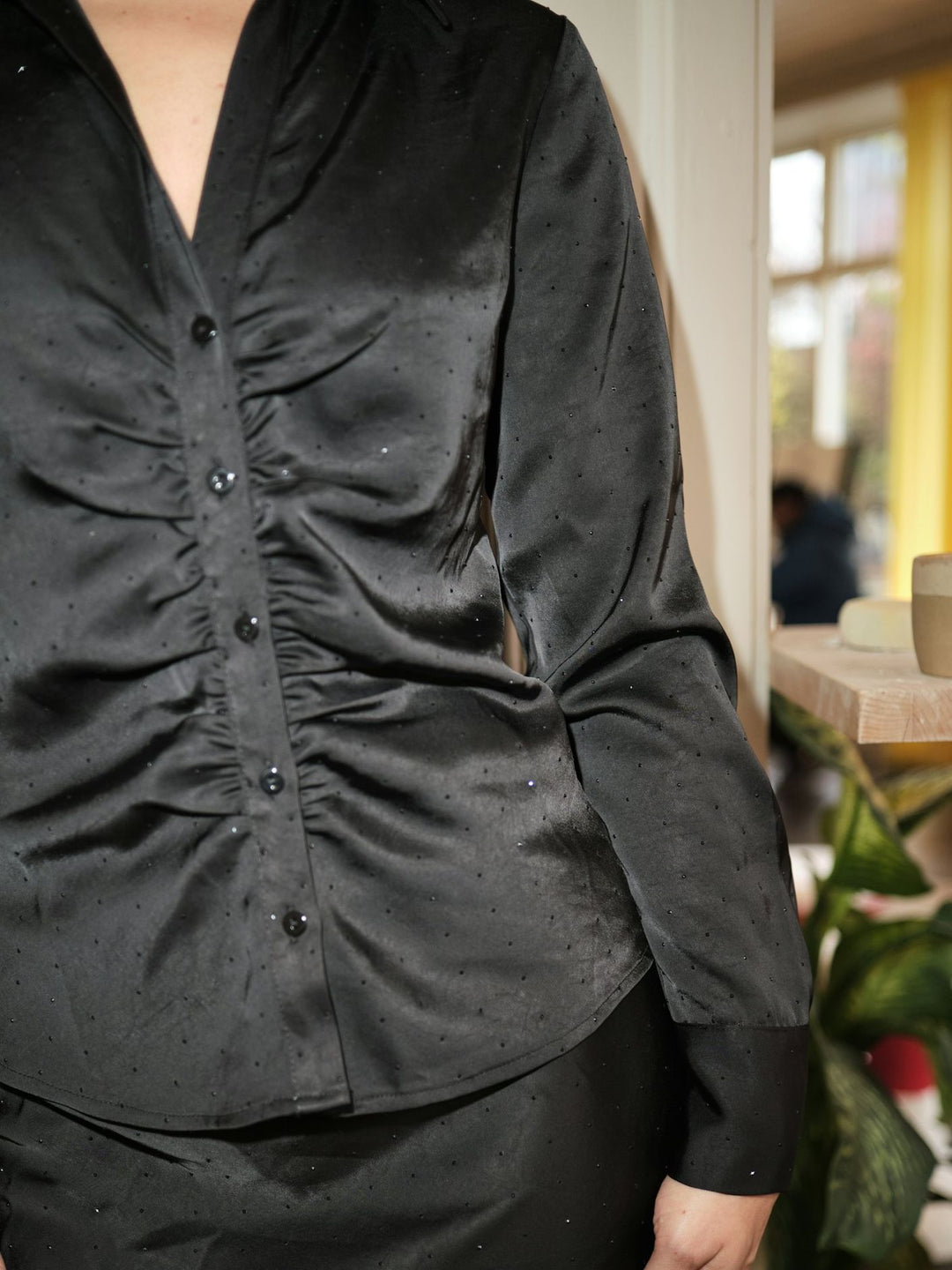 Neo Noir - Christy Heavy Sateen Bedas Blouse - Black