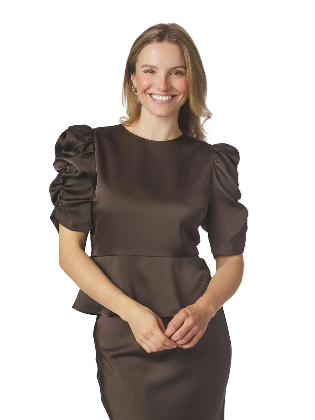 NEO NOIR - Benua Heavy Sateen Blouse - Dark Brown
