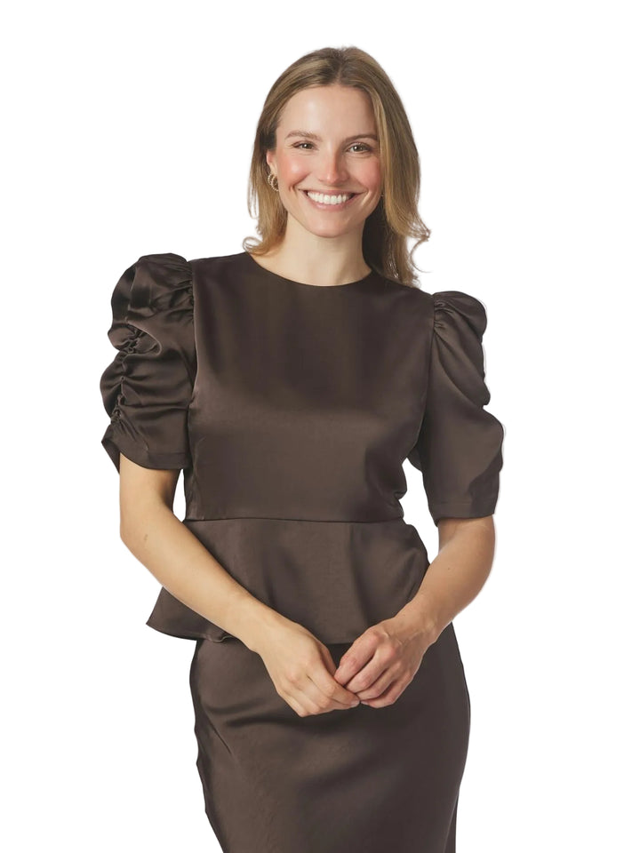 NEO NOIR - Benua Heavy Sateen Blouse - Dark Brown