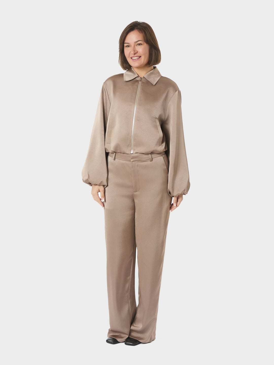 Neo Noir - Denielle Heavy Sateen Jacket - Dark Taupe