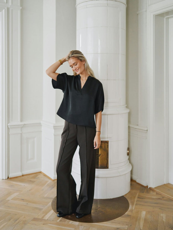 Neo Noir - Anelle Heavy Sateen Blouse - Black