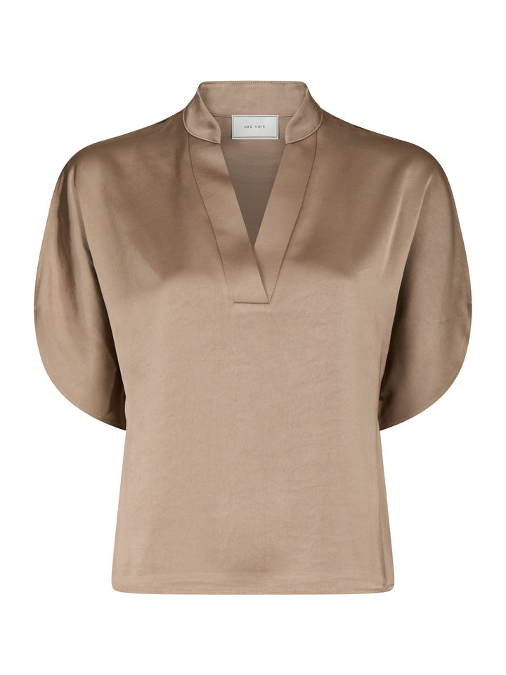 Neo Noir - Anelle Heavy Sateen Blouse - Dark Taupe
