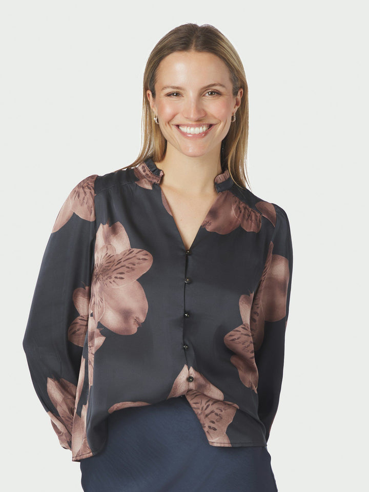 Neo Noir - Massima Misty Orchid Blouse - Midnight Blue