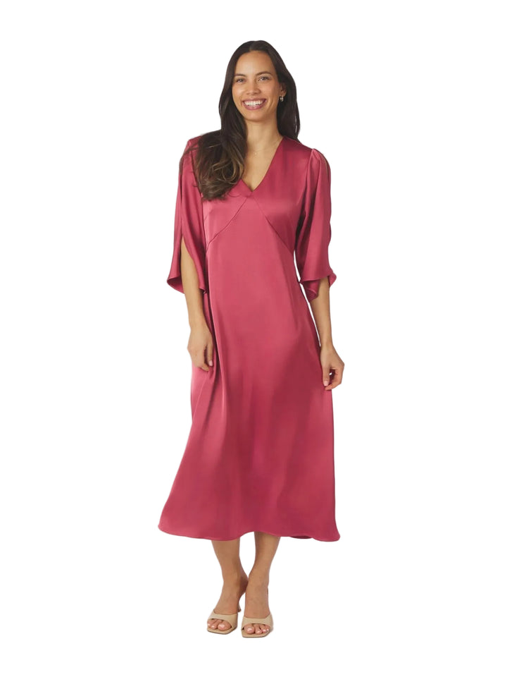 Neo Noir - Remara Heavy Sateen Dress - Cherry Pink