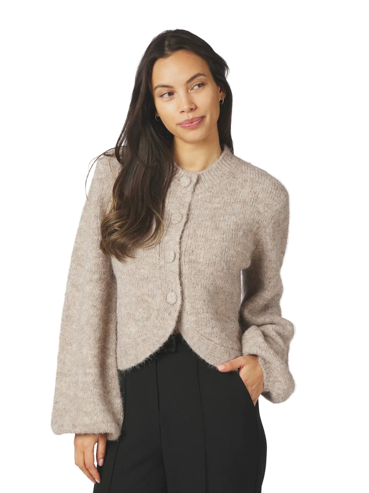 NEO NOIR - Gio Fluffy Knit Cardigan - Beige Melange