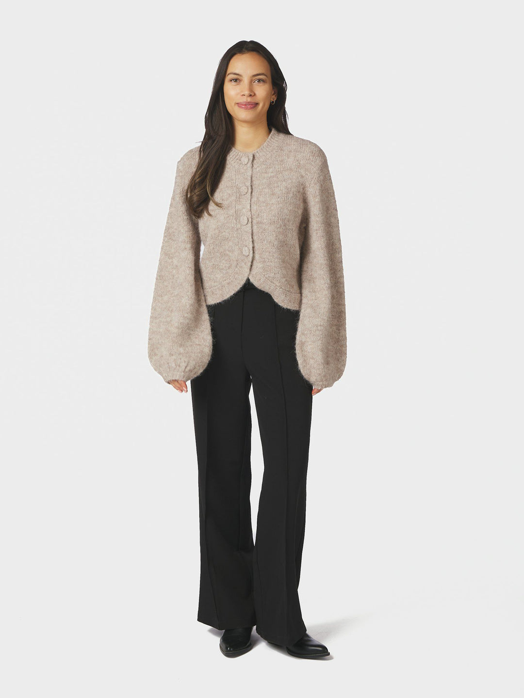 NEO NOIR - Gio Fluffy Knit Cardigan - Beige Melange