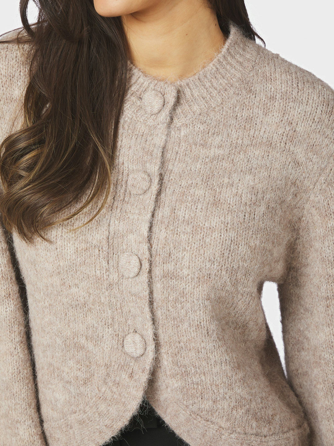 NEO NOIR - Gio Fluffy Knit Cardigan - Beige Melange