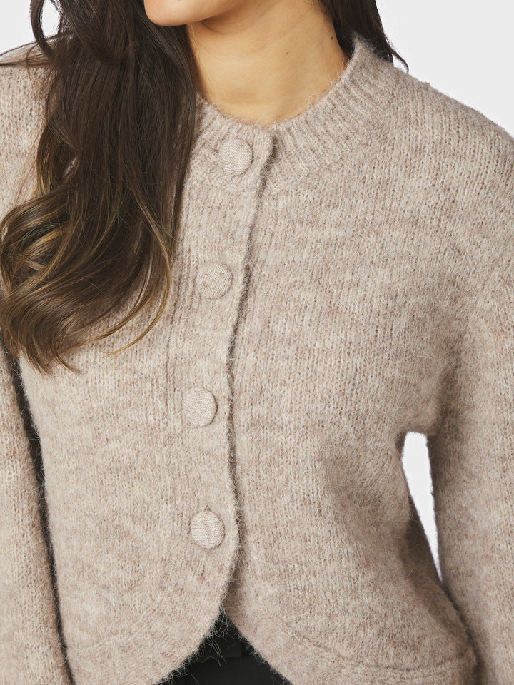 NEO NOIR - Gio Fluffy Knit Cardigan - Beige Melange
