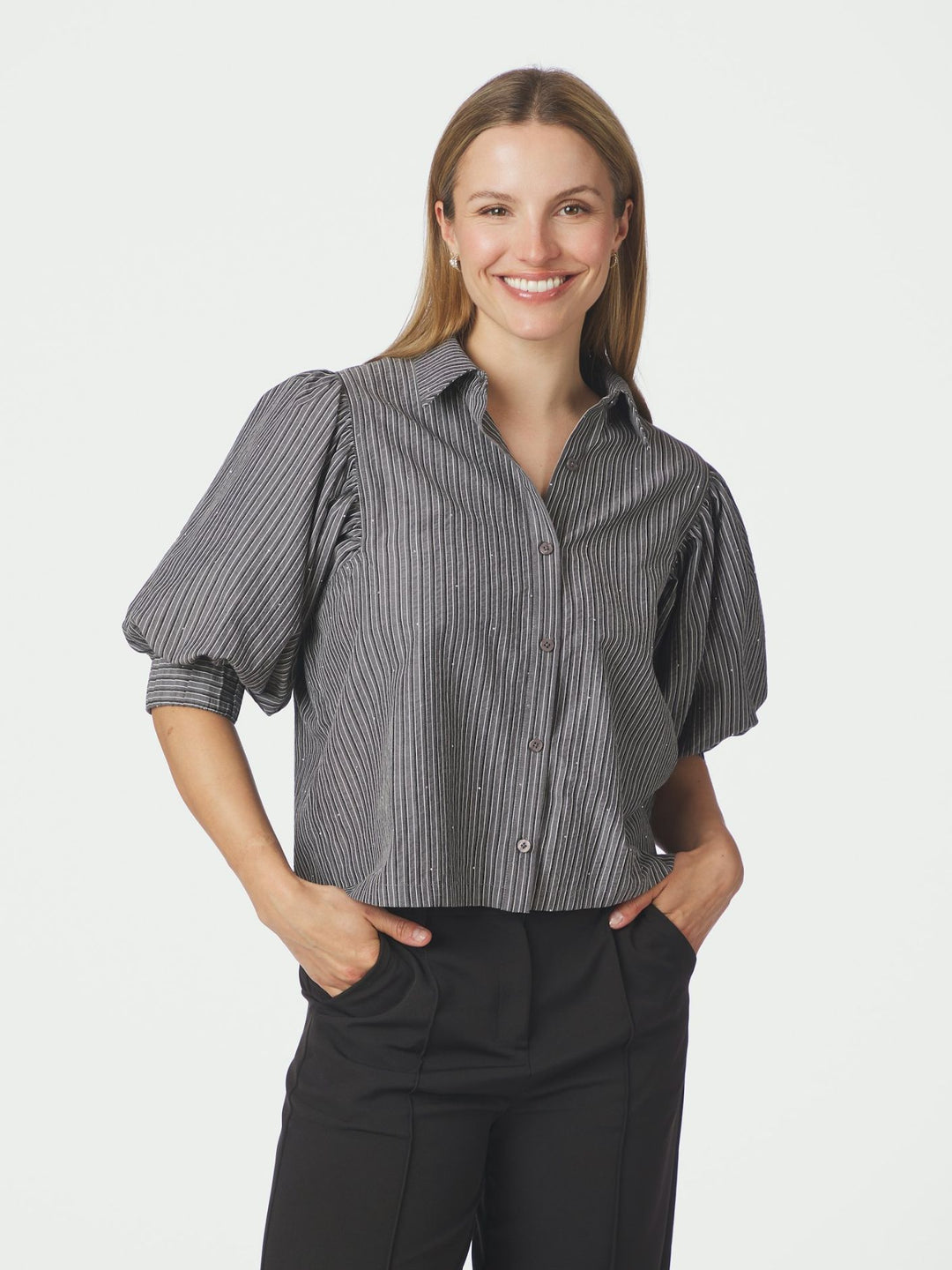 Neo Noir - Etta Striped Stone Shirt - Dark Grey