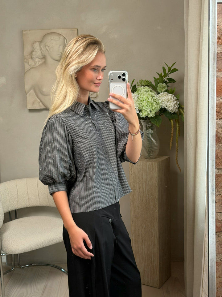 Neo Noir - Etta Striped Stone Shirt - Dark Grey