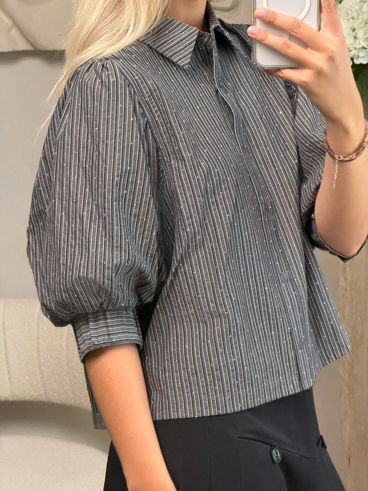 Neo Noir - Etta Striped Stone Shirt - Dark Grey