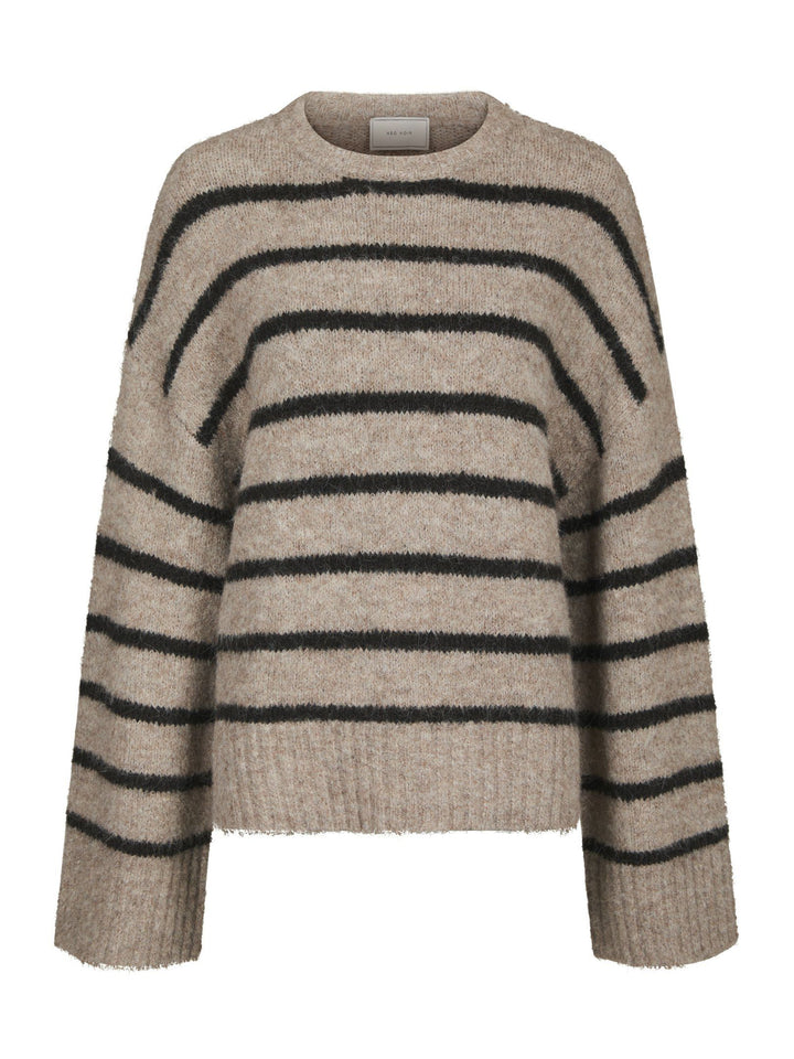Neo Noir - Roeme Fluffy Stripe Knit - Beige Melange