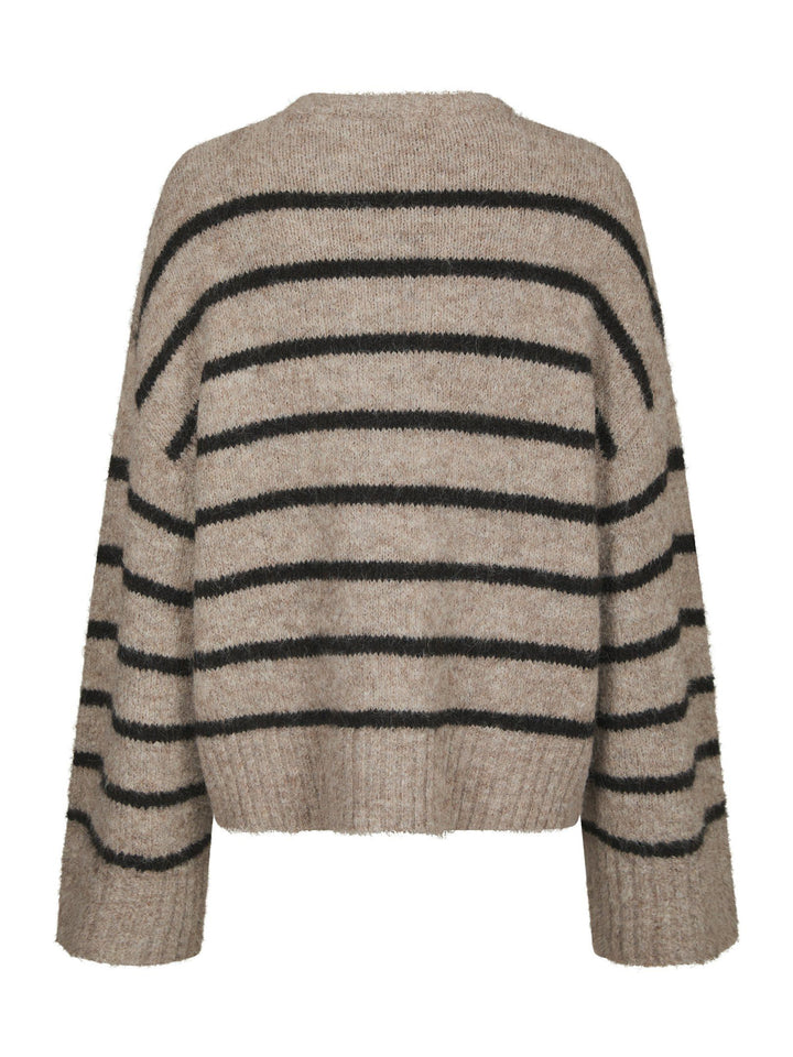 Neo Noir - Roeme Fluffy Stripe Knit - Beige Melange